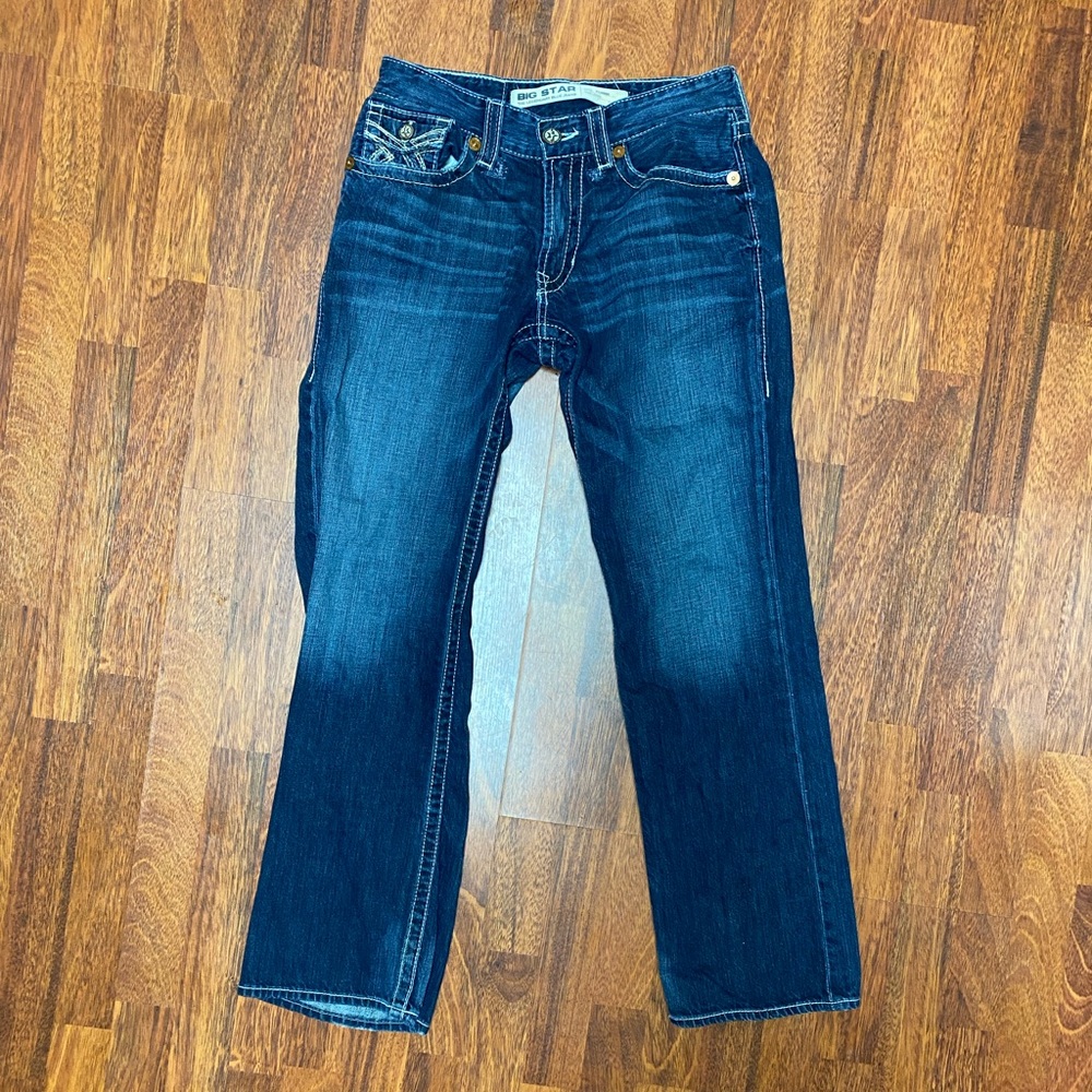 Big Star Pioneer bootcut jean’s size 32L flap pockets thick stitch BKE Men’s